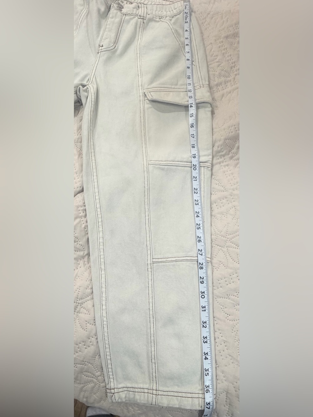 PacSun Elastic Waist Cargo Pants Cream Brown Contrast Stitch Size M - Picture 11 of 15